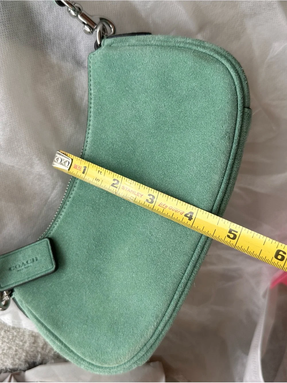Coach Mini Suede Shoulder Bag in Mint Green with Silver Hardware